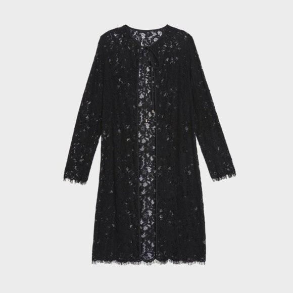 DKNY Women's Black Lace Tie-Neck Duster Jacket Swim Cover Up -  M/L  - Versatile - Picture 14 of 16